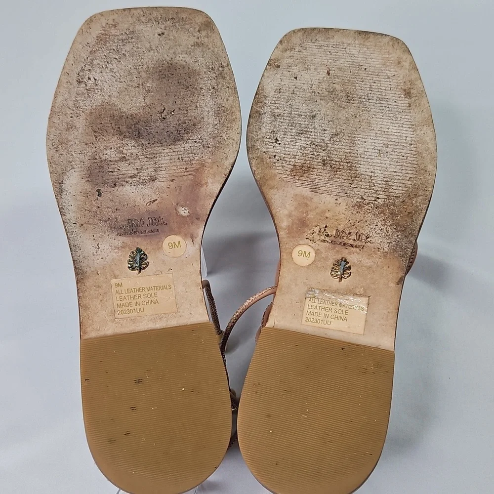 Antonio Melani The Nate Note Leather Ankle Wrap Tie Thong Tan Sandals Sz 9